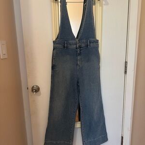 Free People Blue Denim Wide-Leg Overalls Size 8